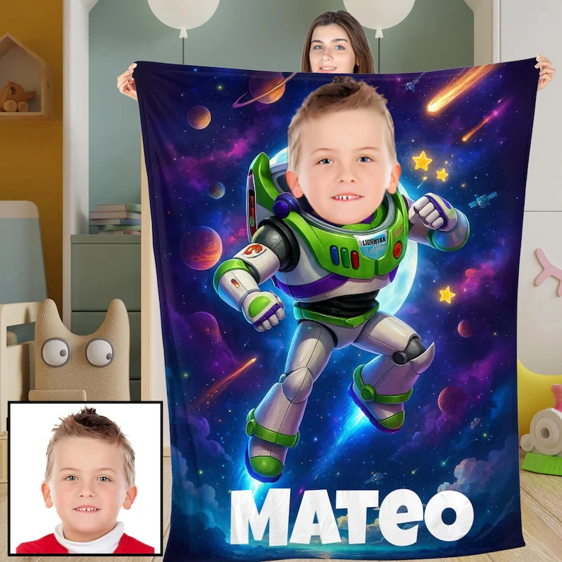 Personalized Space Hero Blanket Personalized Photo & Name Fleece Blanket