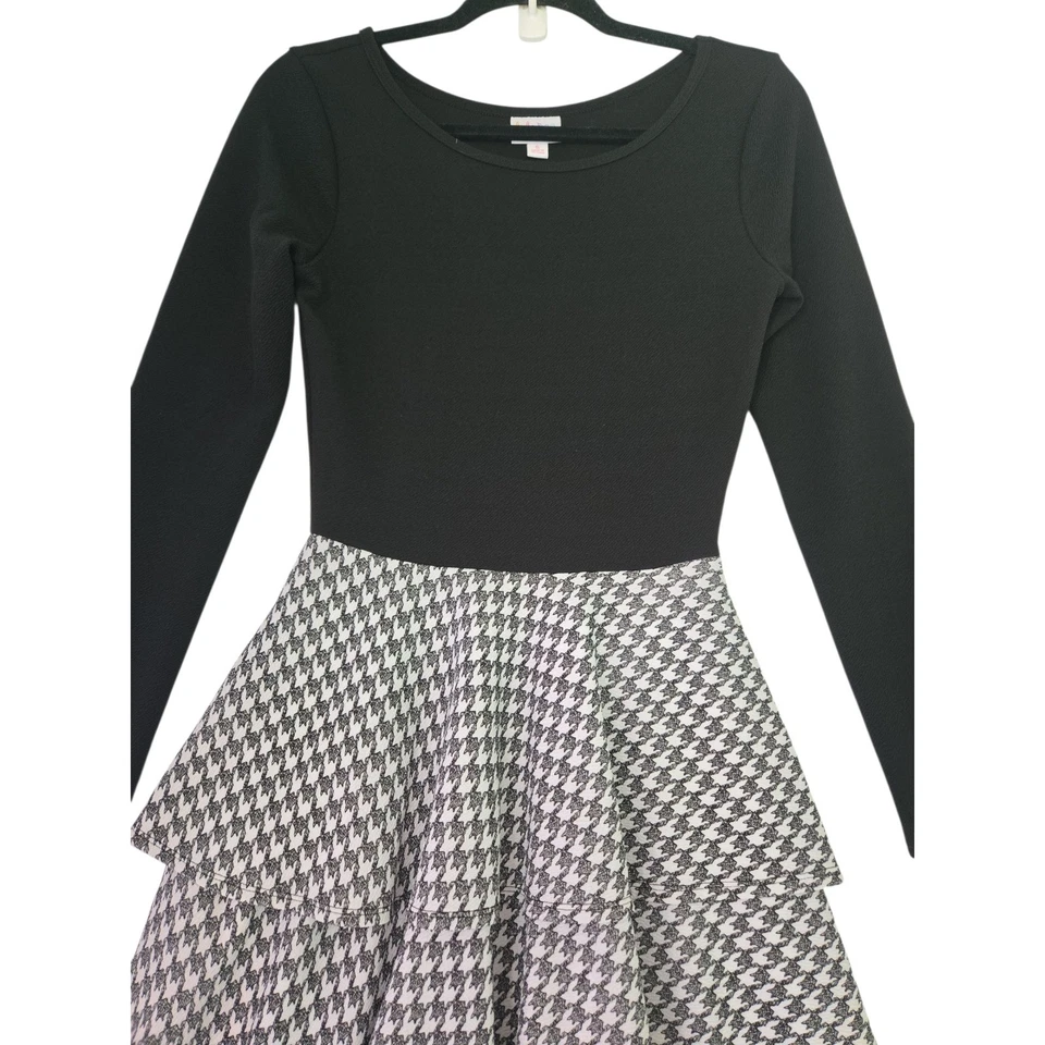 Vestido midi LuLaRoe negro manga larga pata de gallo en capas talla pequeña Foto 3 de 4