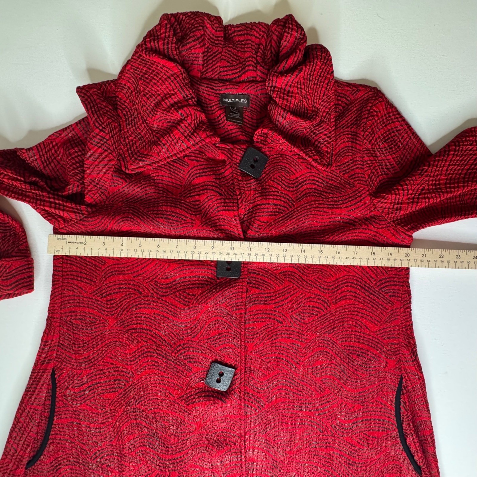 Multiples Textured Button Front Jacket Medium Red… - image 10