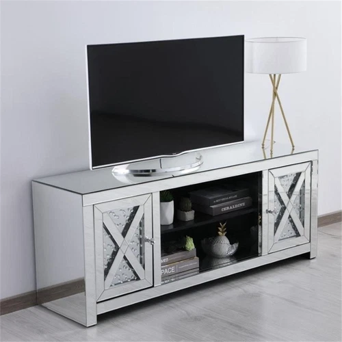Elegant Decor Modern 2 Door 59" Clear Crystal Mirrored TV Stand - Picture 7 of 11