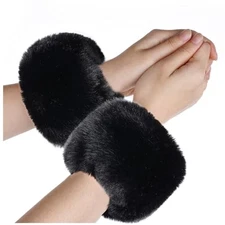 choyaxo Faux Fur Wrist Cuffs White Arm Warmers for Women Party Costumes 1 Black
