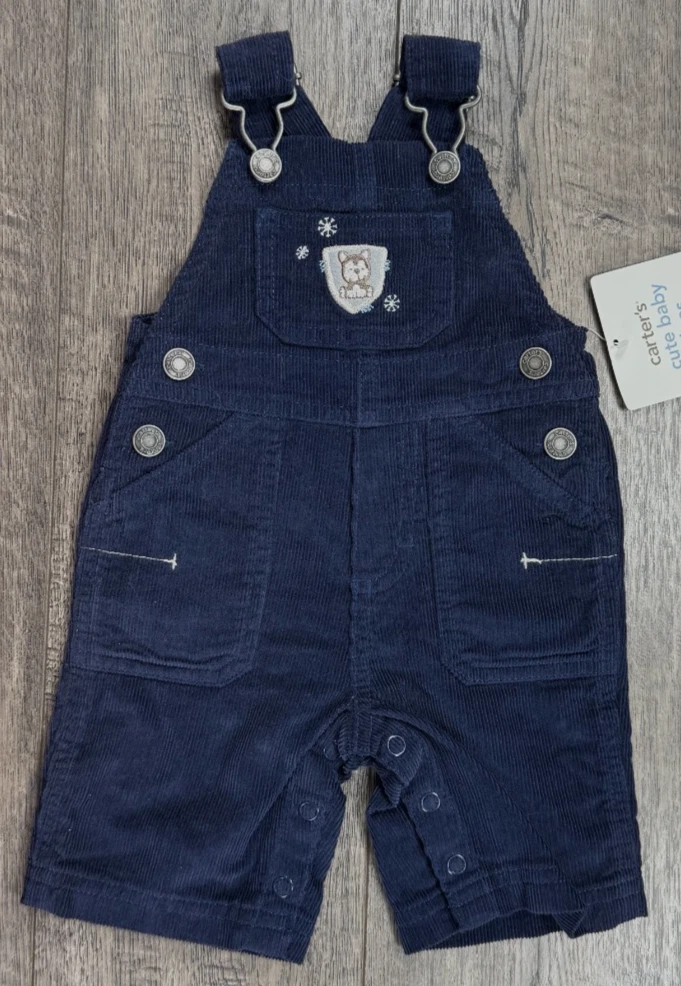 Baby Boy Clothes New Vintage Carter's Newborn Husky Blue Corduroy Overalls