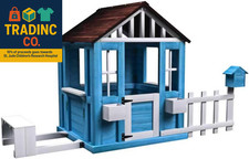 Outdoor Playhouse Foe 3-6 Ages Boys Girls, Wooden Playhouse with Bench Fence Win