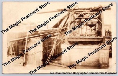 Bridge Collapse Disaster Steel Truss Construction RPPC Vintage USA Photo ~1910s