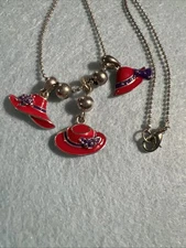 Red Hat Society Ladies Necklace lot Charms Dangle Red/Purple