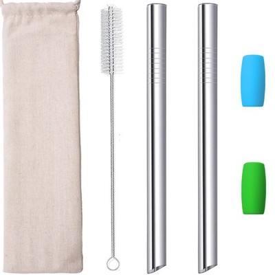 2 Pcs 0.5 Inch Wide Reusable Stainless Steel Boba Straws for Jumbo Bubble Tea
