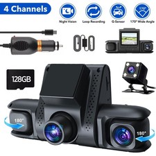 4 Channel Dash Cam 360� Front Rear Inside DashCam, FHD 1080P Car Camera 128GB UK