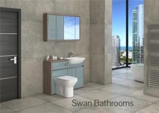DRIFTWOOD / METALLIC BLUE GLOSS BATHROOM FITTED FURNITURE WITH WALL UNITS 1200MM