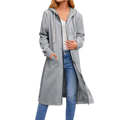 Damen Frauen langer Kapuzen Hoodie Reißverschluss Tasche Pullover Fleece Mantel Sweatshirt Tops - Bild 11 von 21