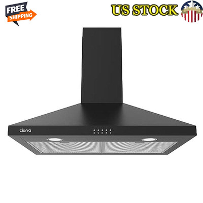 30 Inch Wall Mount Range Hood 450 CFM Quiet 3 Speed Ducted Ductless Vent Black