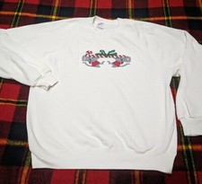 Vintage Jerzees Christmas Sweatshirt Adult Sz L Handmade Crossstitch USA