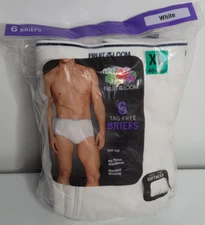 6 Fruit of the Loom Tag Free Briefs Set White Cotton Underwear XL 40-42 NEW Mens