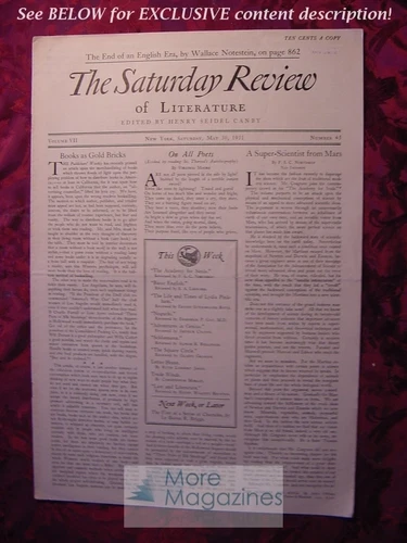 SATURDAY REVIEW May 30 1931 F. S. C. Northrop Wallace Notestein S. A. Leonard