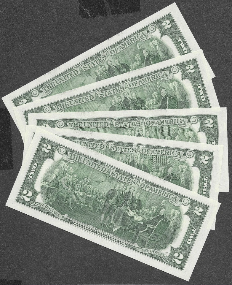 ⭐️ NEW Uncirculated Two Dollar Bill $2 Sequential Star Notes Lot of 5 ⭐️ - Image 3 of 4