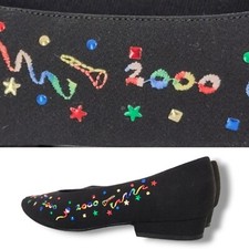 Vtg Y2k 2000s Rainbow Heels Black Stars Confetti Dots New Years Low Heels 8 B