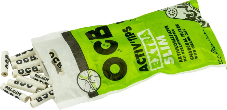 OCB ACTIV'TIPS EXTRA SLIM, 6 MM CARBON FILTERS  CERAMIC CAPS/ single pack x 50 - Image 2 of 3