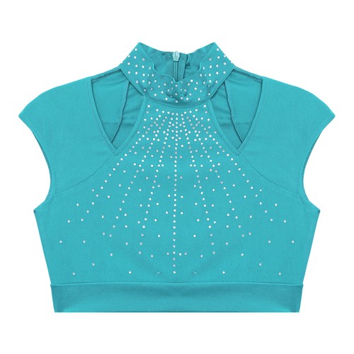 Kids Girls Blouse Exercise Tops Patchwork Dancewear Crop Costume Rhinestone Gym - Picture 53 of 55