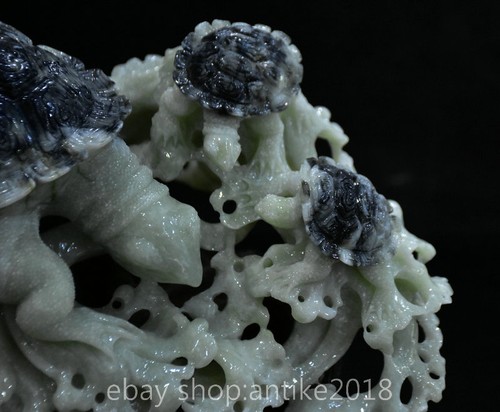 12" Chinese Natural Xiu Jade Carved Fengshui Animal Tortoise Turtle Coral Statue - Picture 3 of 11