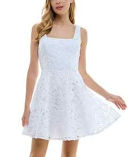 City Studios Juniors' Square-Neck Fit & Flare Skater Dress, WHITE, SIZE-13/14