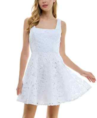 City Studios Juniors' Square-Neck Fit & Flare Skater Dress, WHITE,  SIZE-13/14 | eBay