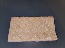DUBARRY Satin Beaded Clutch Evening Bag Handbag Bridal Prom Faux Pearls Ivory