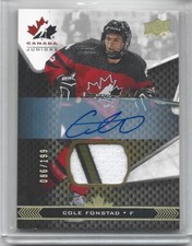 2018 UD TEAM CANADA JUNIORS COLE FONSTAD 3 COLOR AUTO/PATCH RC #34 #d/199