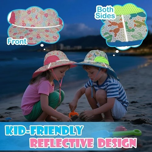 Toddler Girl Sun Hat w/Neck Flap-UPF 50+, Reflective Kids Safari Hat-Wide Brim - Picture 4 of 6