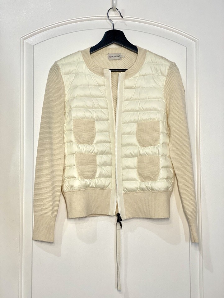 MONCLER 18 years maglione tricot cardigan Wool nylon Tricolor patch knit switching Blouson Down jacket Navy XL