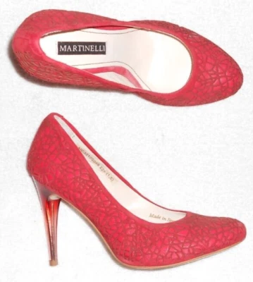 Martinelli escarpins cuir daim rouge, talon plexi P 35 excellent état - Photo 1/4