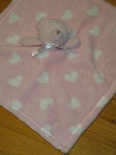 HTF Baby Gear Pink Plush Bear White Hearts Security Blanket/Lovey