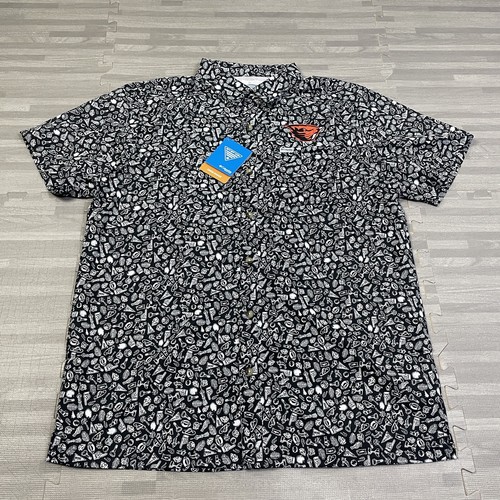 Columbia PFG Oregon State OSU Beavers Super Slack Tide Shirt Men M Black SS $65