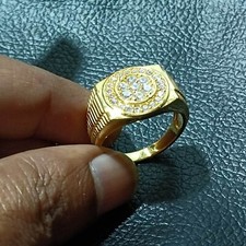 Men's 2Ct Simulate Diamond Wedding Band Cluster Ring in 14k Yellow Gold Finish