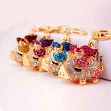 Fly Pig Crystal Rhinestone Keyring Keychain Pendant Bag Purse Car Key Chain Ring