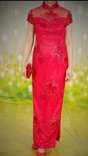 Chinese Red Lace Wedding Cheongsam Qipao Grown Size M