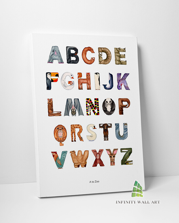Animal Alphabet Canvas Art Print Children Kids Nursery Wall Art