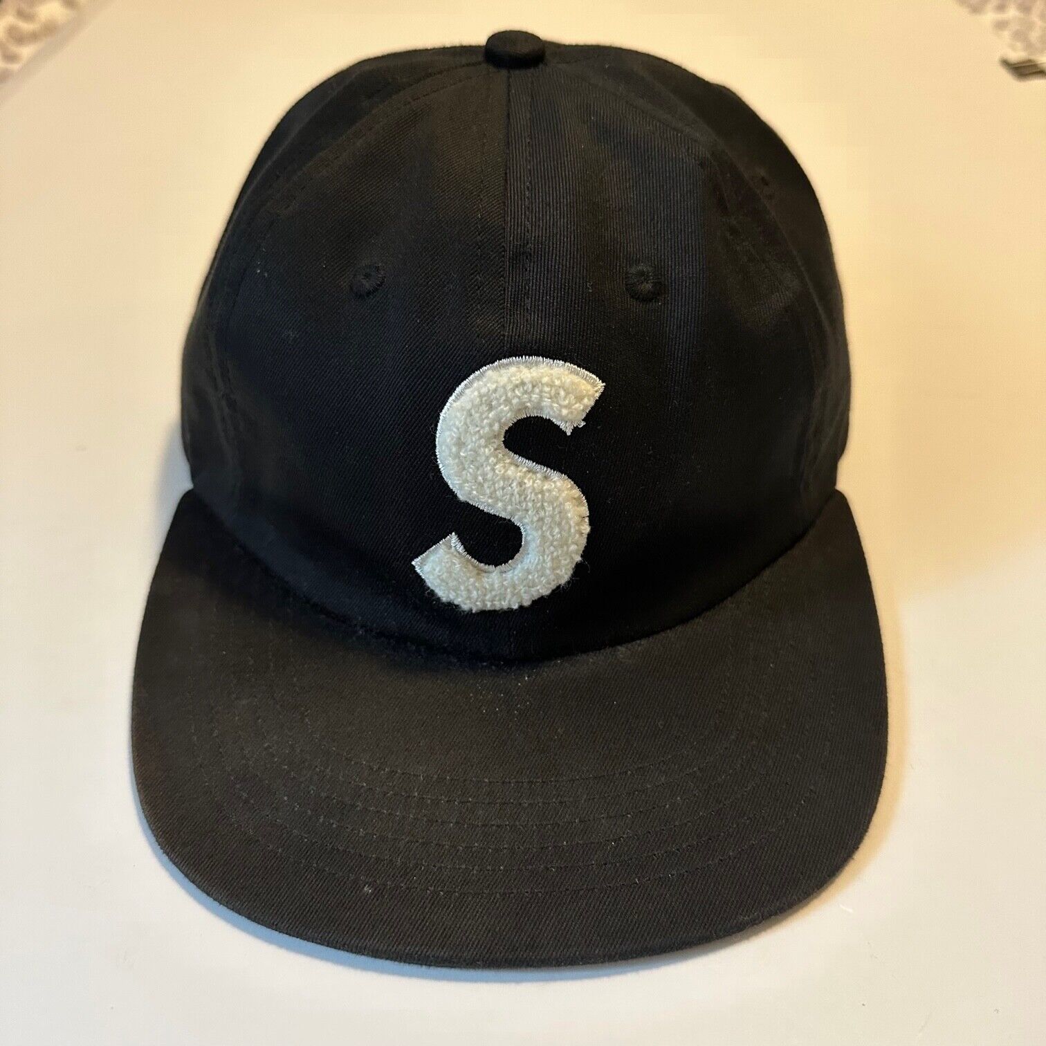 Supreme Chenille S Logo 6 Panel Cap Hat - Black - FW16