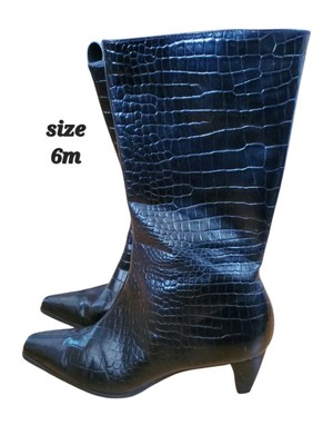 NATURALIZER Womens Black Croc Texture Wide Calf Melanie Leather Boots 