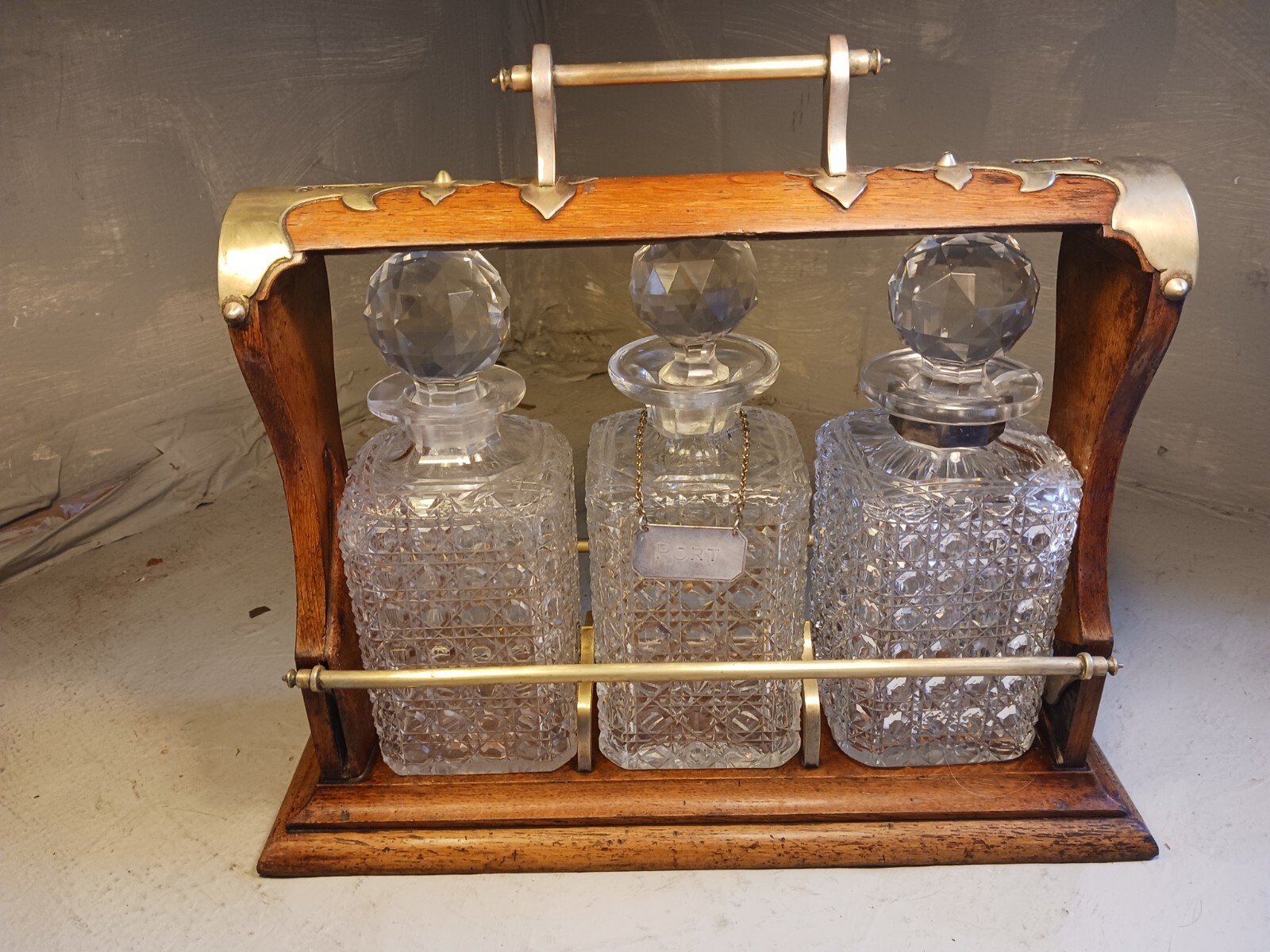 Antique Oak 3 Bottle Tantalus , Decanter Set , eBay