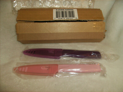 NEW 2 PC PURPLE & PINK KNIFE W/ SHEATH SET PARER KUHN RICON SARRATED R OR L HAND