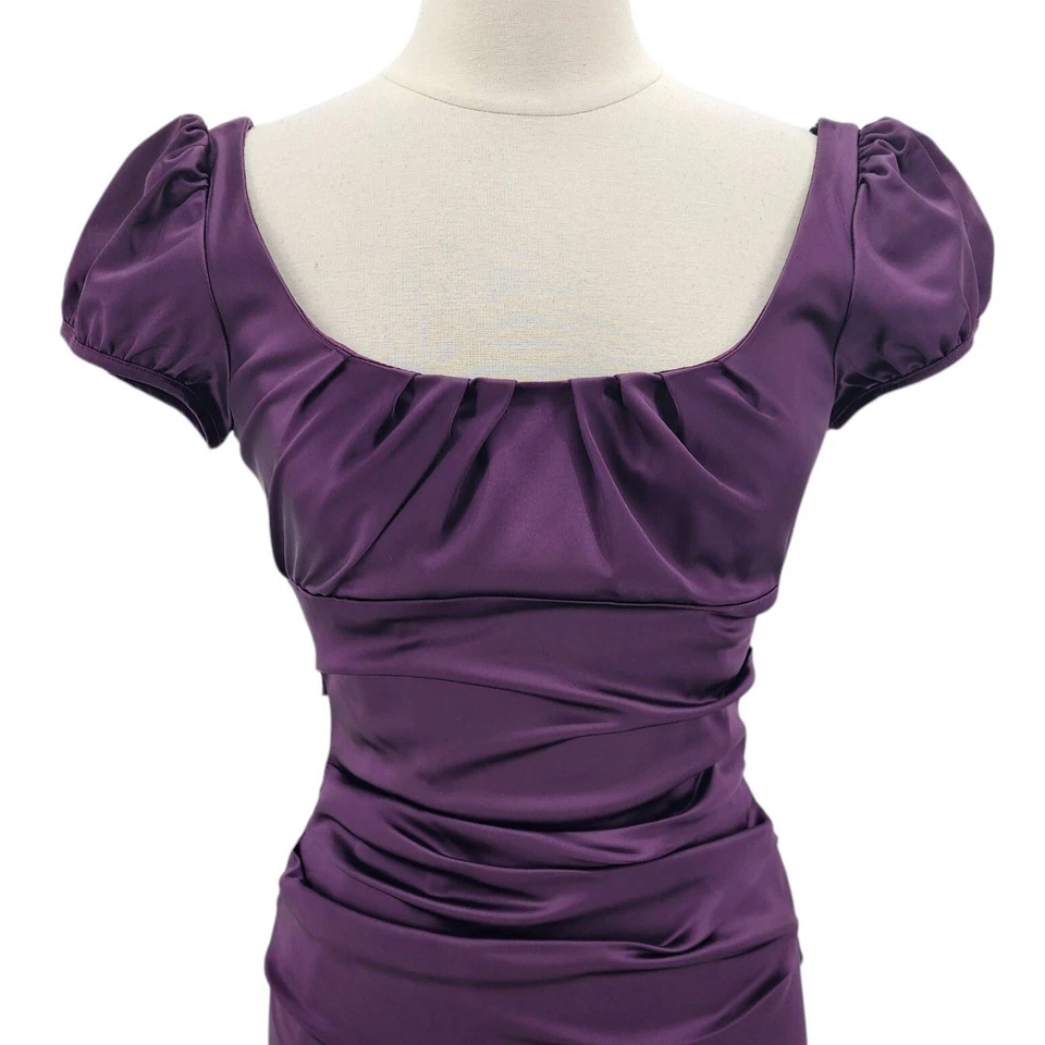 Vintage Suzi Chin for Maggy Boutique Womens 6 Dress Satin Purple Bodycon Party - Image 2 of 4