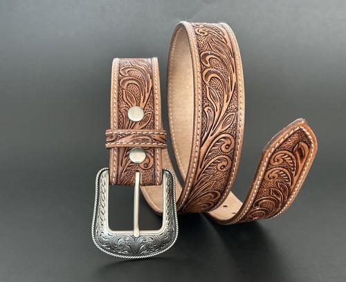 Western Belt Handmade Men's Full Grain Leather With Buckle Cowboy Rodeo - Picture 20 of 53