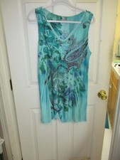 Reina Turqoise Blue Green Watercolor Knit Sundress Short Dress USA Size 2 Boho