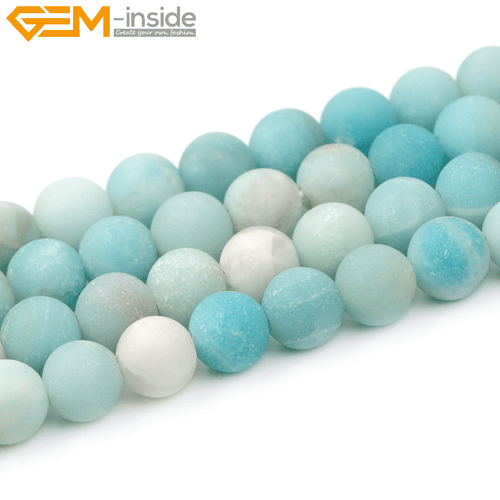 Big Hole Amazonite Beads 15" - Frosted Matte Blue Natural Stone Strand Making - Picture 22 of 23
