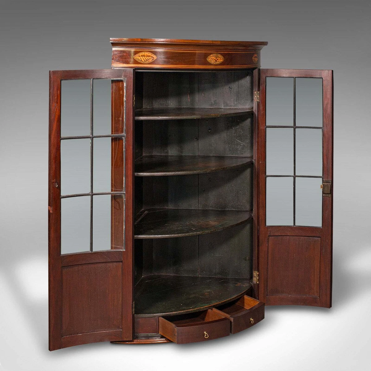 Antique Glazed Corner Cabinet English Bow Front Display