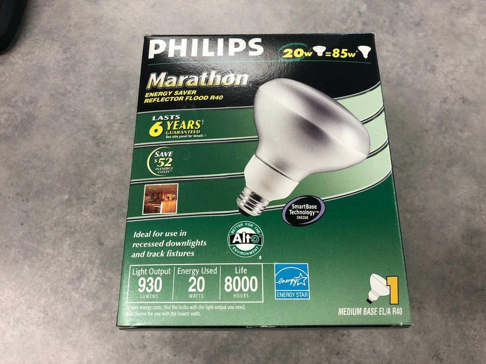 Philips Marathon 20W CFL R40 120V 2700K Flood Lamp | eBay