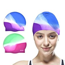 Silicone Swim Caps 2 Pack Durable Comfortable Adult Swimming Cap Elastomeric ...