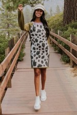 New Boutique Hem & Thread Long Sleeve Sweater Dress Small S Fall Green Gray