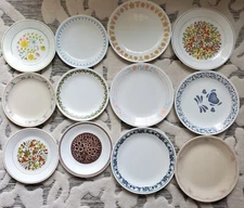 Set of 12 Vintage Mismatched Corelle Plates - Dinner Plates and Salad Plates 