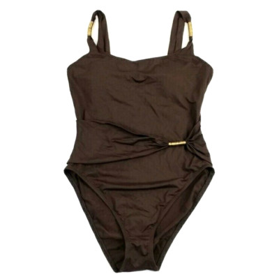 Anne Cole Collection Tobacco Brown One-Piece Swimsuit Womens Size 16 NWT