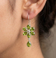 Green Peridot Gemstone Earrings 925 Sterling Silver Women Jewelry S-1.20 in